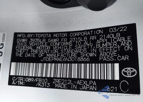 2022 Toyota Corolla Le from USA, damaged, VIN JTDEPMAE6N3018866